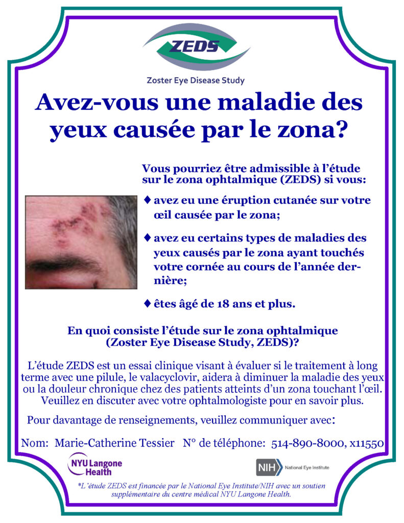 Étude importante sur le zona touchant un œil Département d